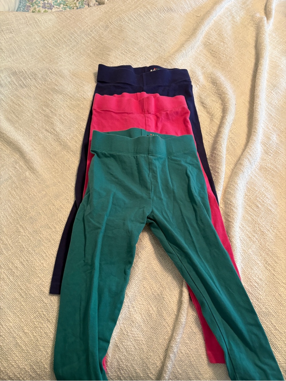 Mini Boden Girls' Leggings Trio in Teal, Pink & Navy bundle size 4-5